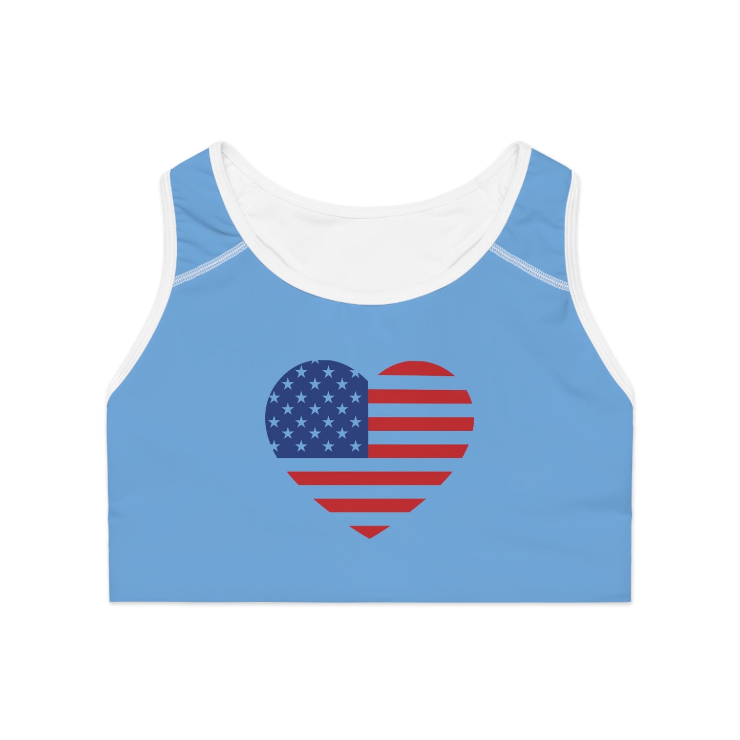 Princess Grace Patriotic Heart Sports Bra USA Flag Design for Active Women