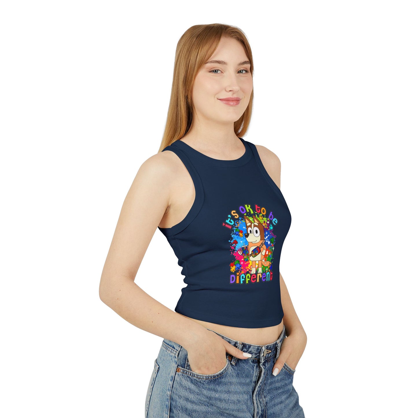 Princess Grace Colorful Bluey Racer Tank Top 'It's OK to Be Different'