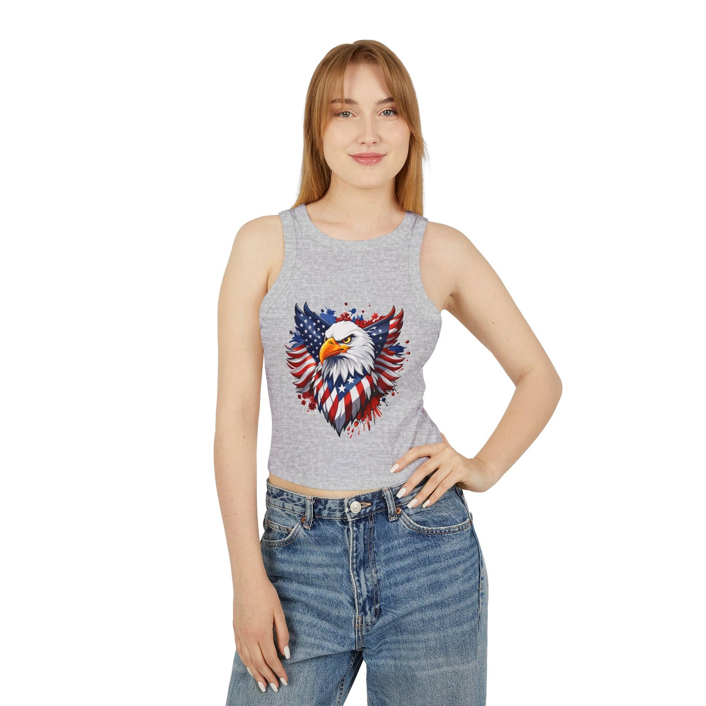 Princess Grace Patriotic Eagle Women's Racerback Tank Top USA Flag Design