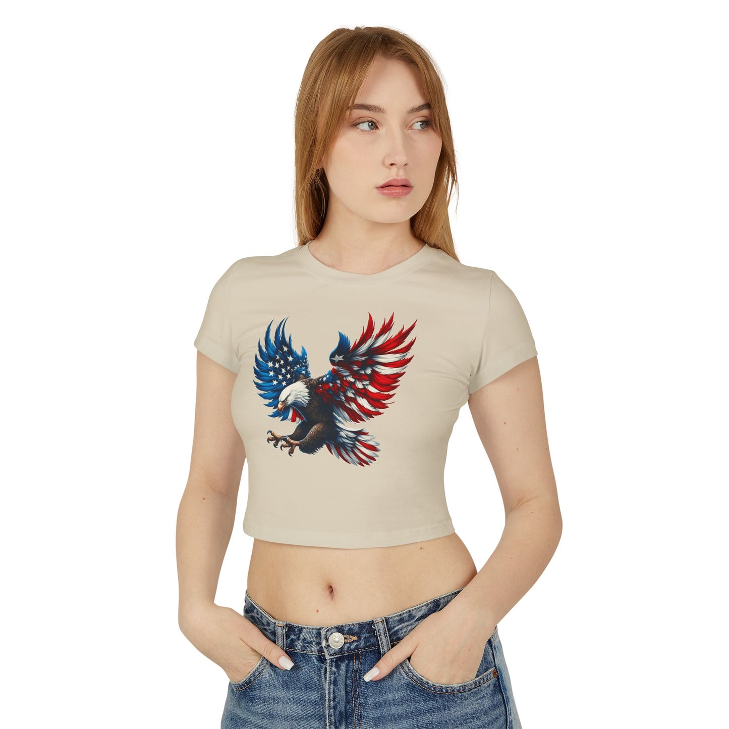 Princess Grace Patriotic Women's Baby Tee with Eagle and USA Print