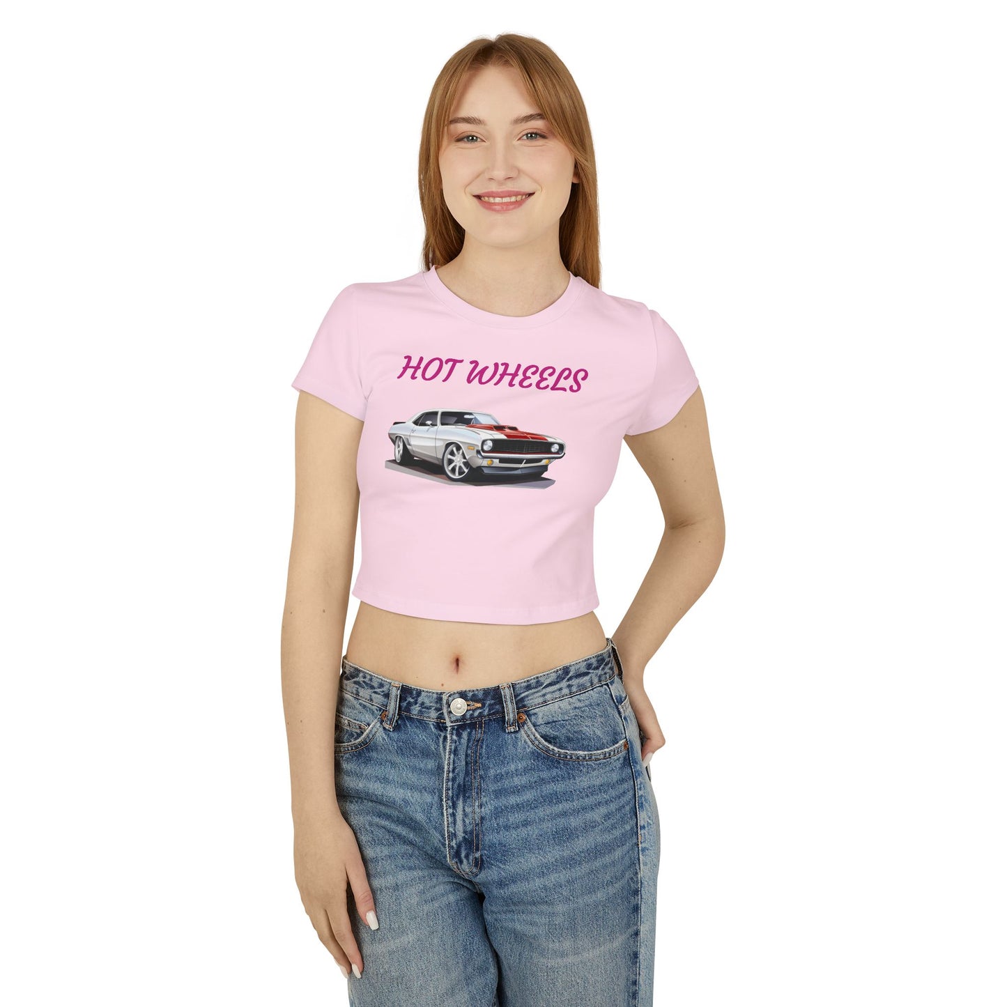Princess Grace Hot Wheels Women's Baby Tee Vintage Car Graphic Tee for Car Enthusiasts