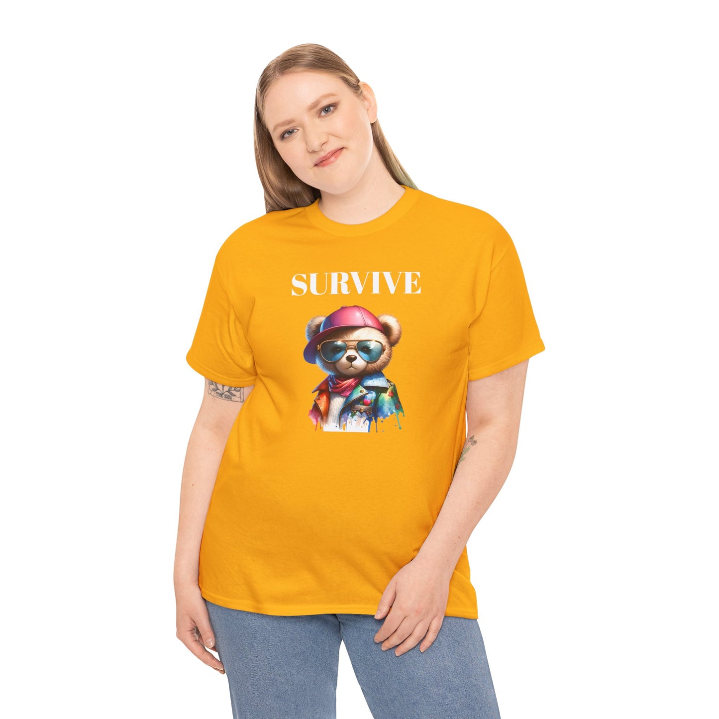 Princess Grace Survive Bear Unisex Heavy Cotton Tee Cool Graphic T-Shirt for Casual Style