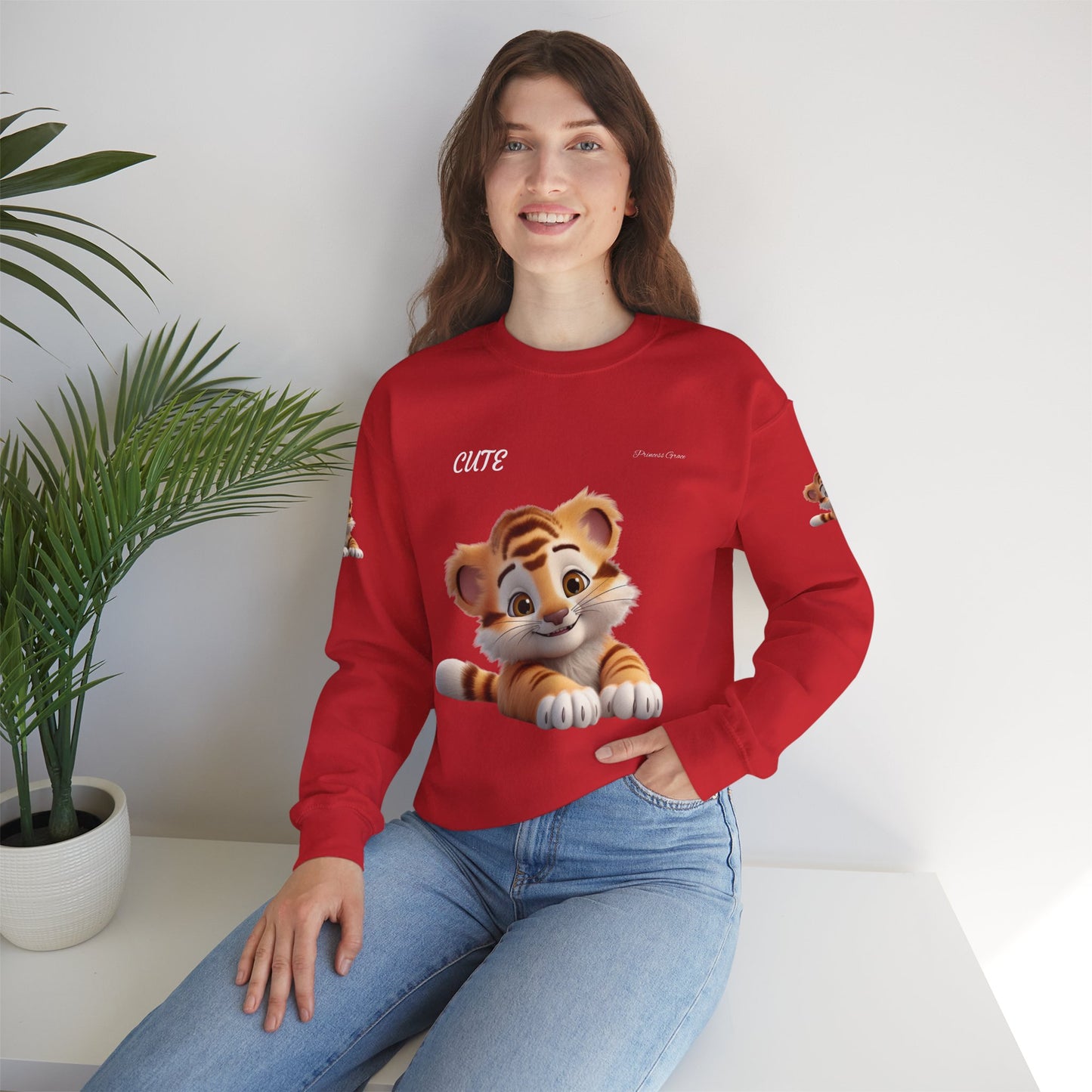 Princess Grace Cute Tiger Unisex Heavy Blen Crewneck Sweatshirt