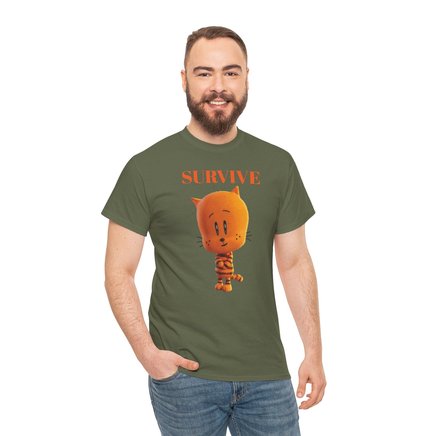 Princess Grace Survive Themed Unisex Heavy Cotton Tee Cute Cartoon Cat Design