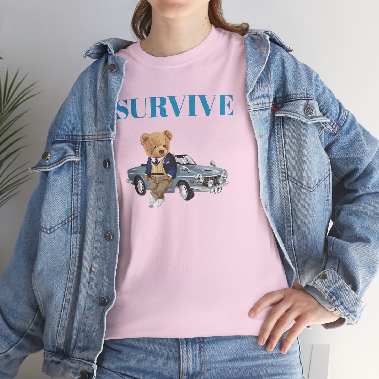 Princess Grace Survive Bear Unisex Heavy Cotton Tee Casual Comfort for Animal Lovers