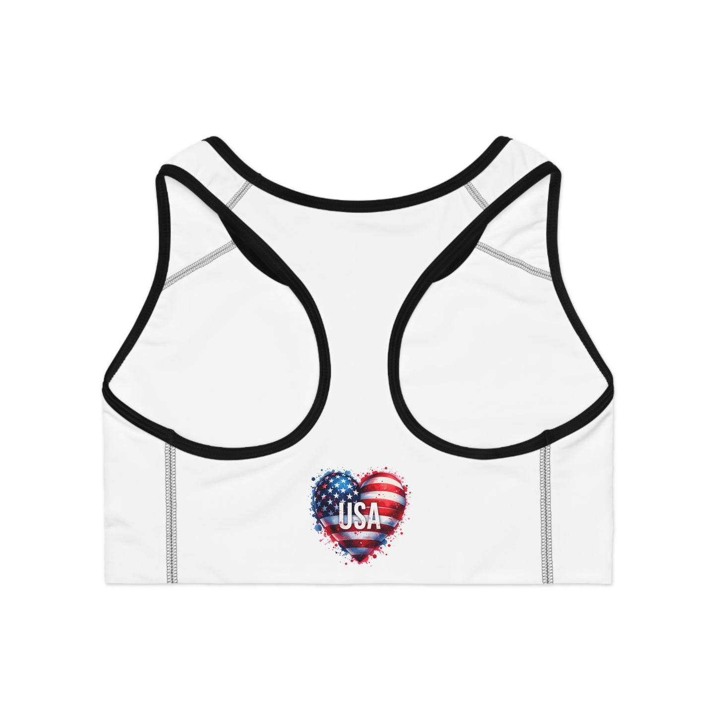 Princess Grace Patriotic Sports Bra with USA Heart Design