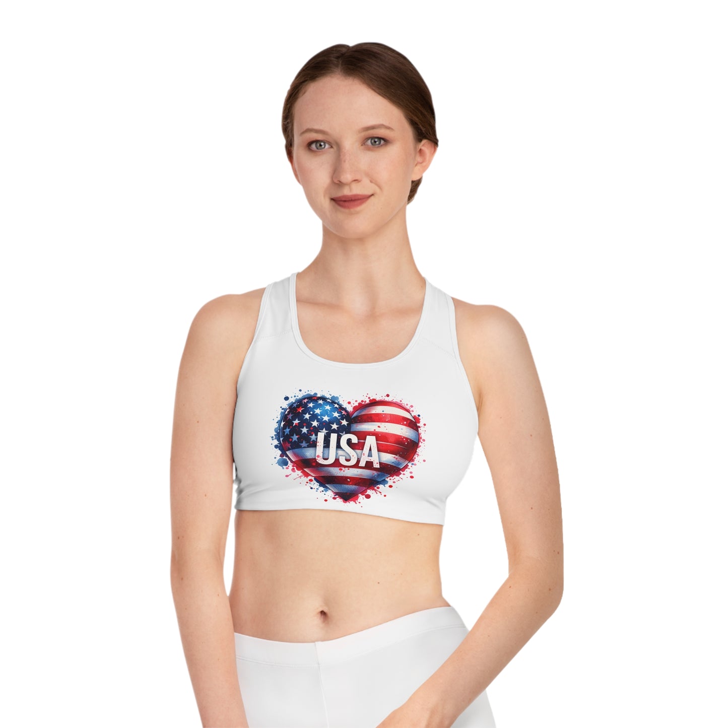 Princess Grace Patriotic Sports Bra with USA Heart Design