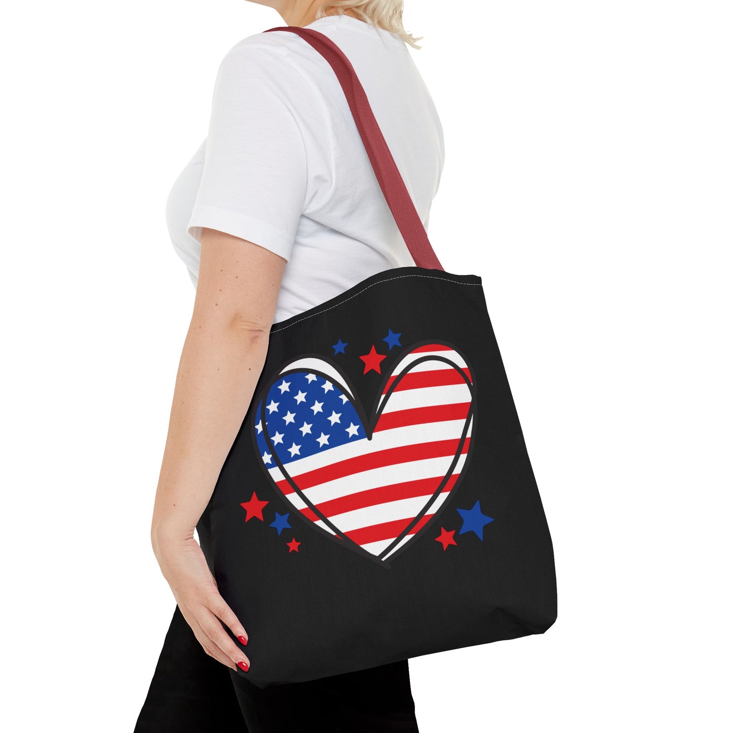Princess Grace Patriotic Heart Tote Bag USA Flag Design for Holidays & Everyday Use