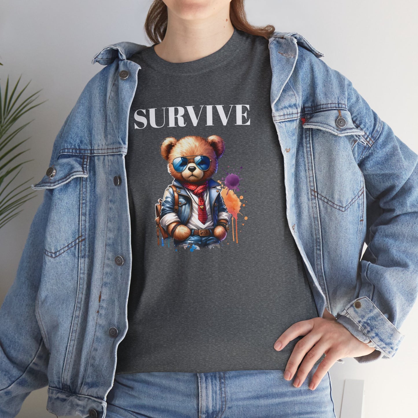 Princess Grace Survive Graphic Unisex Heavy Cotton Tee Streetwear Style with Bear Design