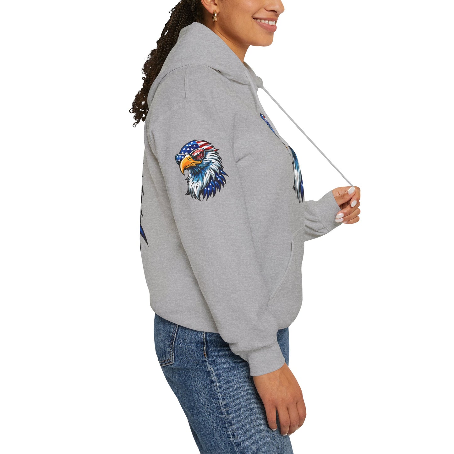 Princess Grace Patriotic Eagle Hoodie Unisex Heavy Blend Sweatshirt with USA Flag Design