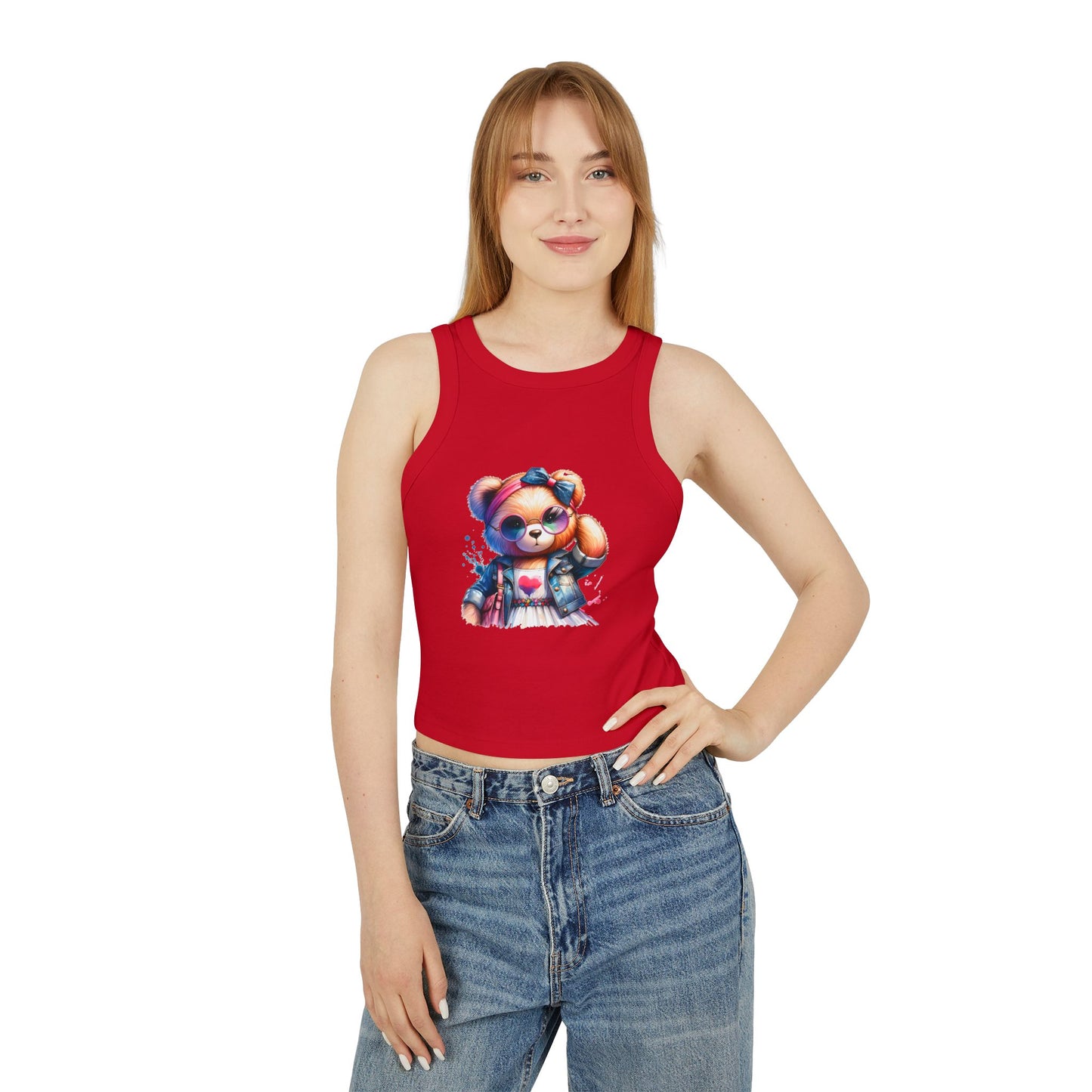 Princess Grace Cute Bear Graphic Women's Micro Rib Racer Tank Top