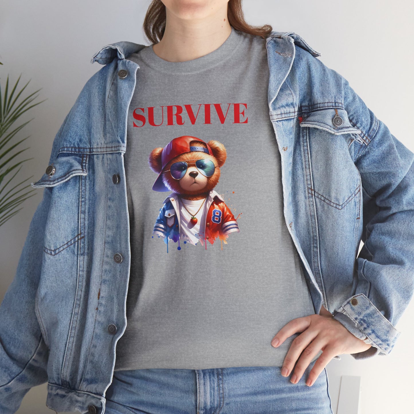 Princess Grace Survive Bear Unisex Heavy Cotton Tee Casual Graphic T-Shirt for Adventure Lovers