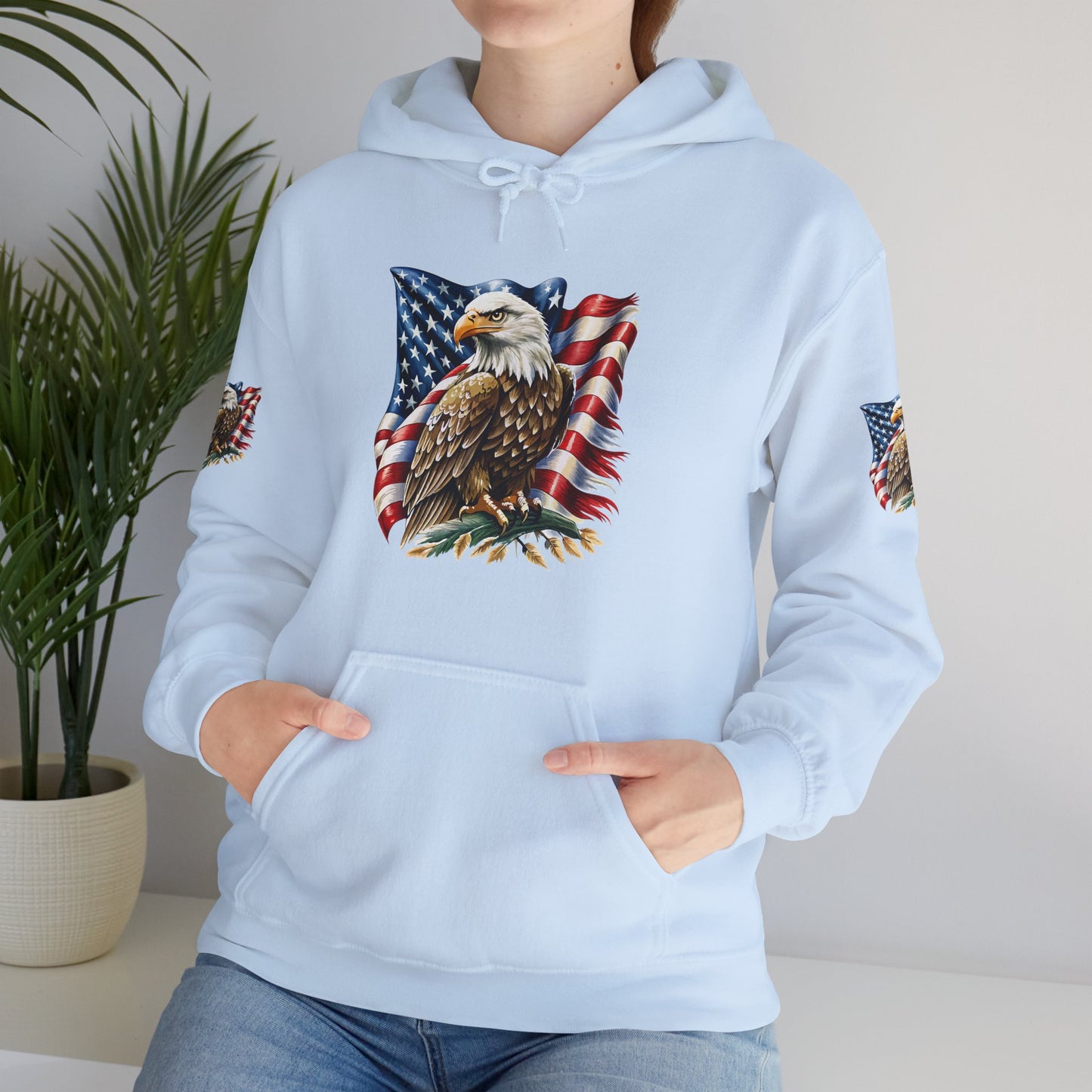 Princess Grace Patriotic Eagle Hooded Sweatshirt Unisex Heavy Blend Perfect for Memorial Day & Independence Day