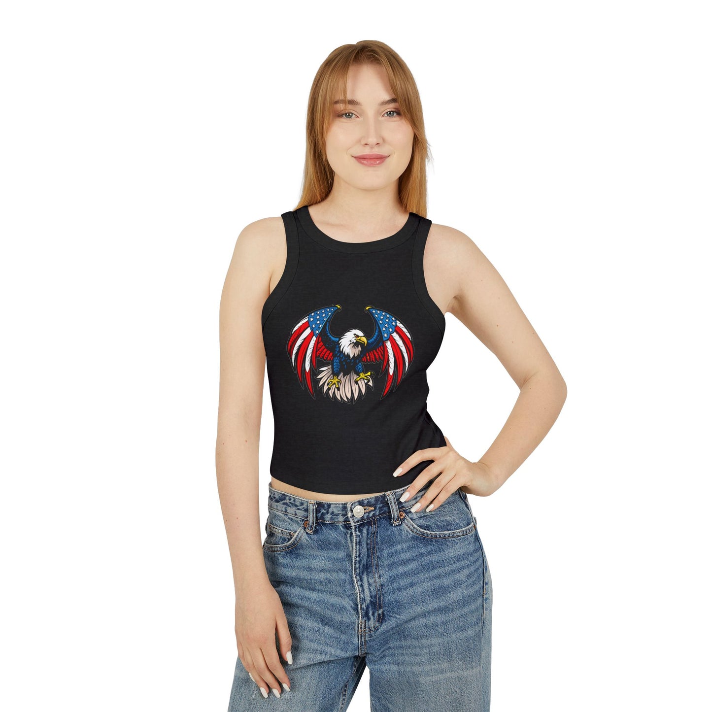 Princess Grace Patriotic Eagle Racer Tank Top USA Flag Design for Women
