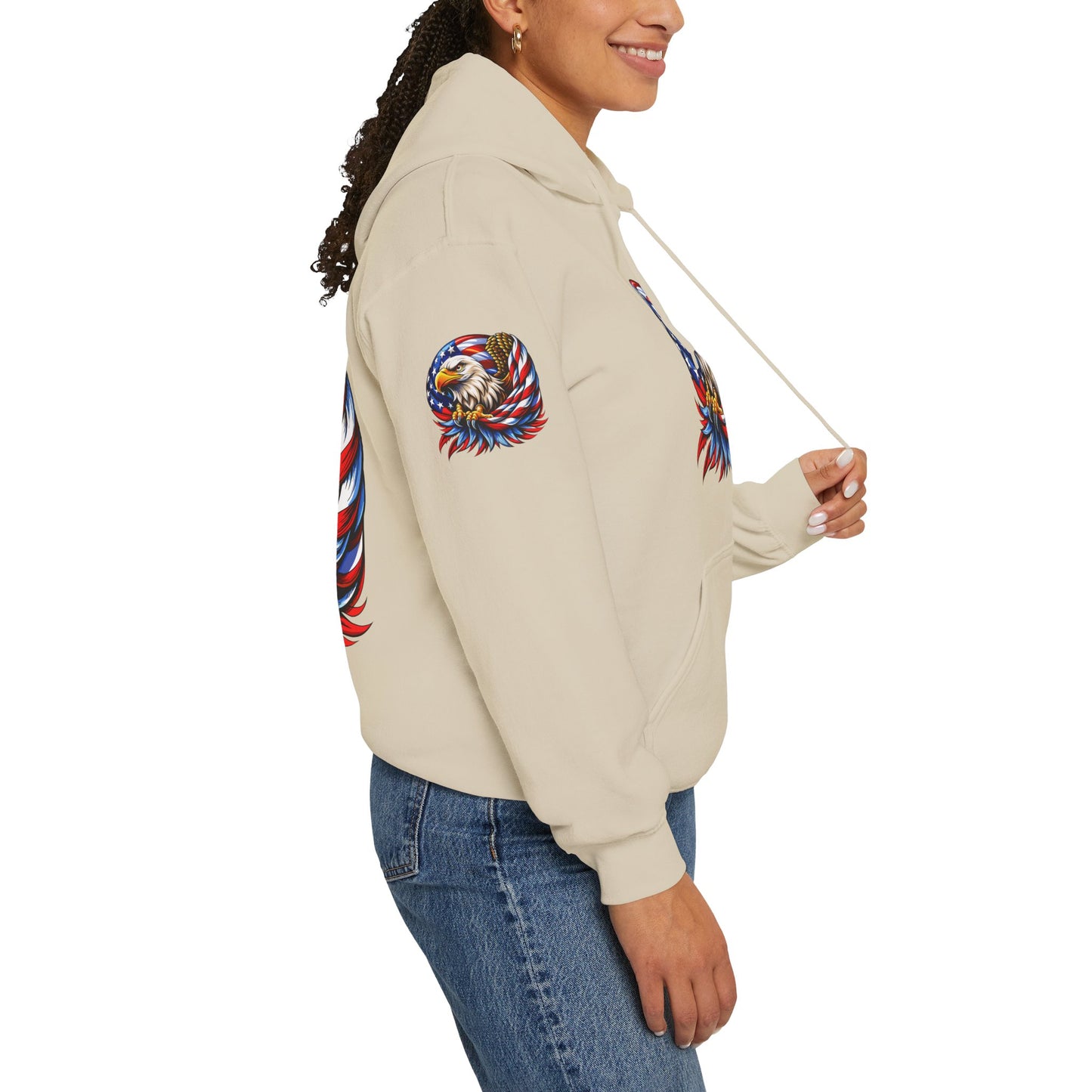 Princess Grace Patriotic Eagle Hoodie Unisex Heavy Blend Sweatshirt with American Flag Design