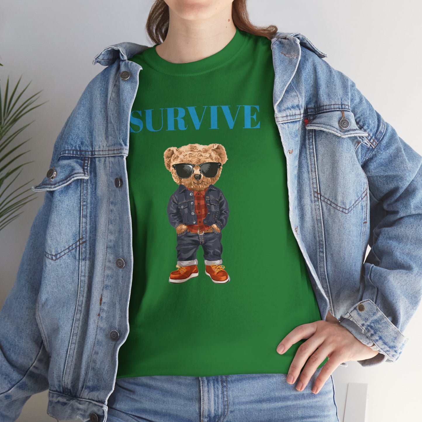 Princess Grace Cool Bear Graphic Tee 'SURVIVE' Unisex Heavy Cotton Shirt
