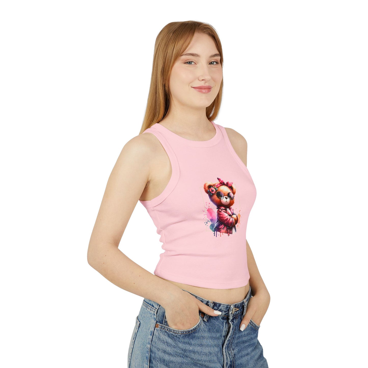 Princess Grace Cute Floral Teddy Bear Racer Tank Top for Women