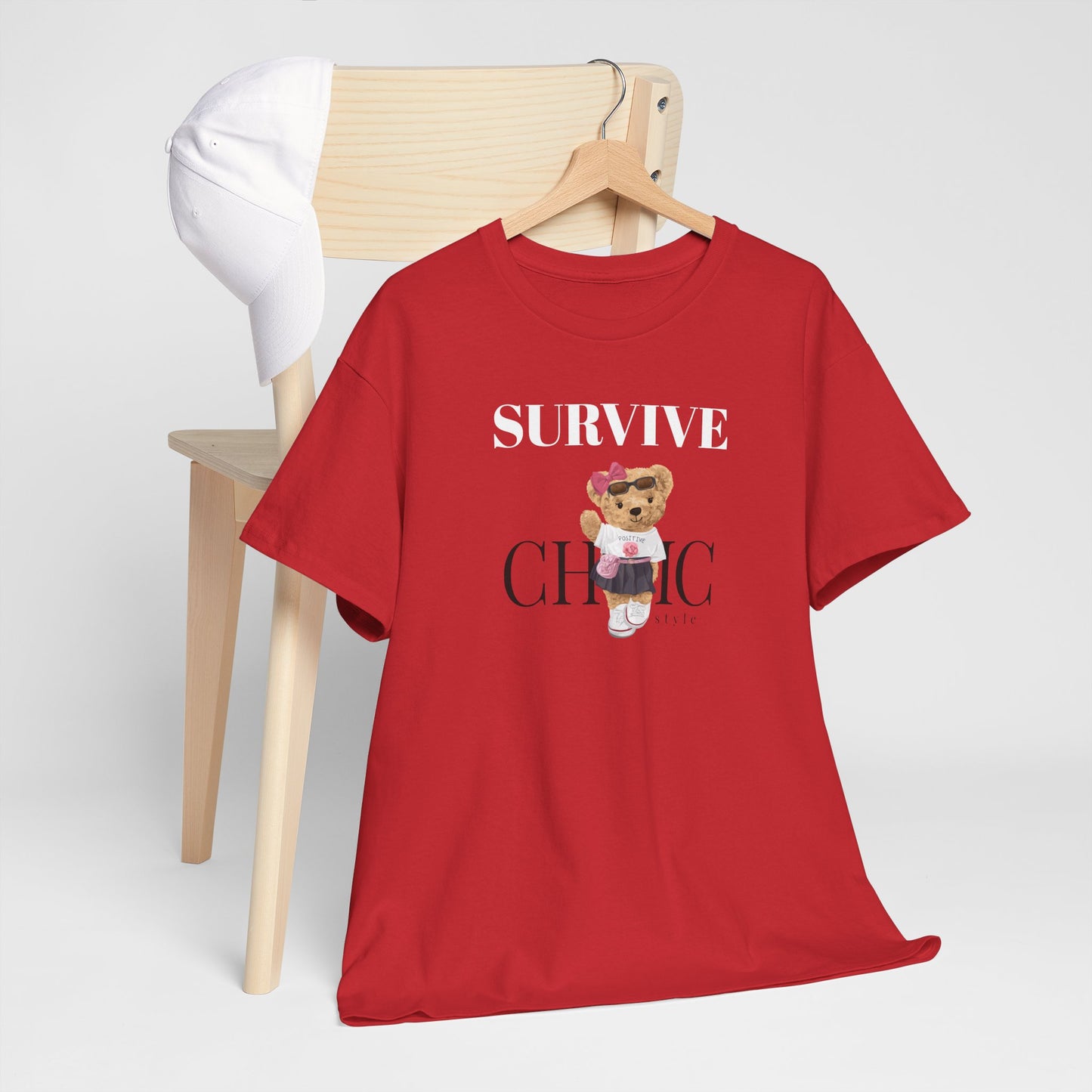 Princess Grace Survive Chic Unisex Heavy Cotton Tee Cute Bear Graphic T-Shirt for Casual Style