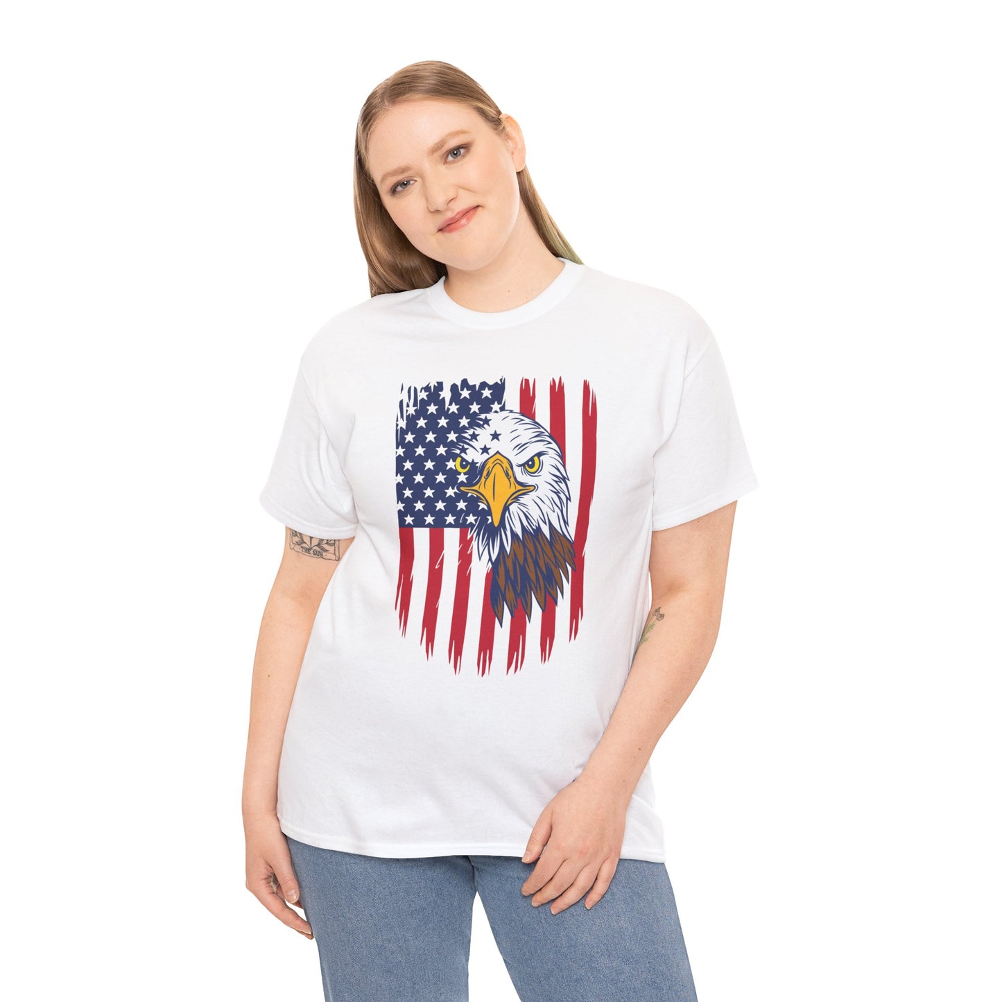 Princess Grace Eagle & American Flag Unisex Heavy Cotton Tee Patriotic Apparel for All Occasions