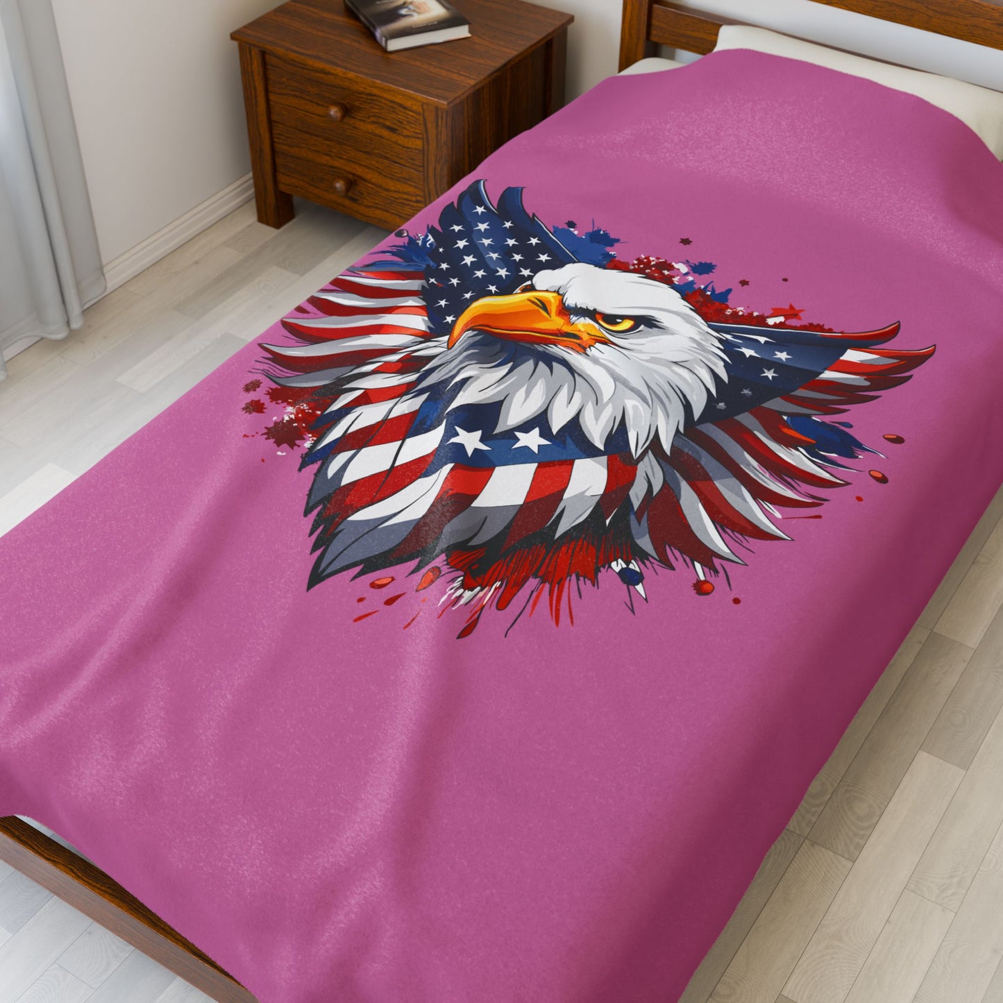 Princess Grace Patriotic Eagle Velveteen Plush Blanket Cozy Americana Decor