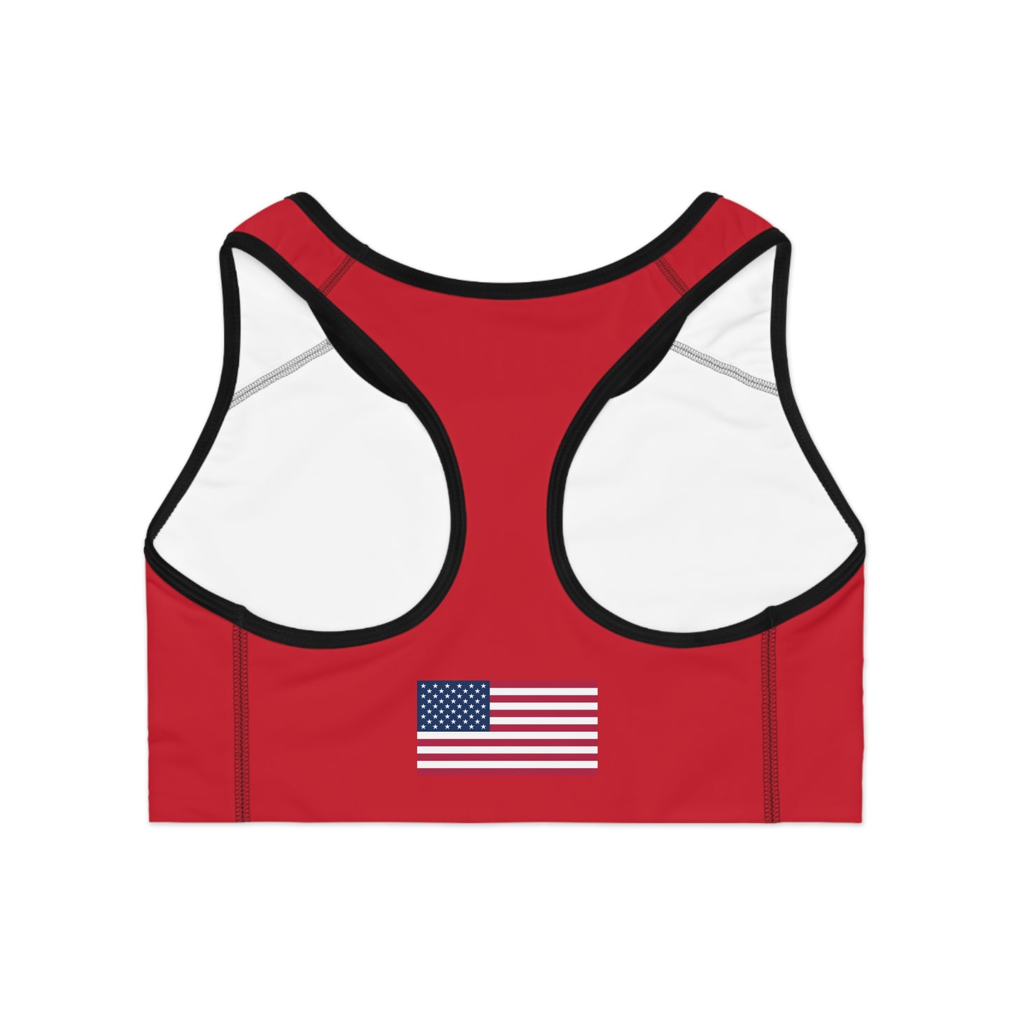 Princess Grace Patriotic Sports Bra Red with USA Flag Design for Activewear