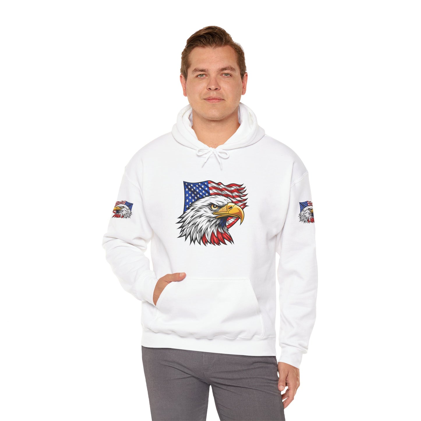 Princess Grace Patriotic Eagle Hoodie Unisex Heavy Blend Sweatshirt with American Flag Design