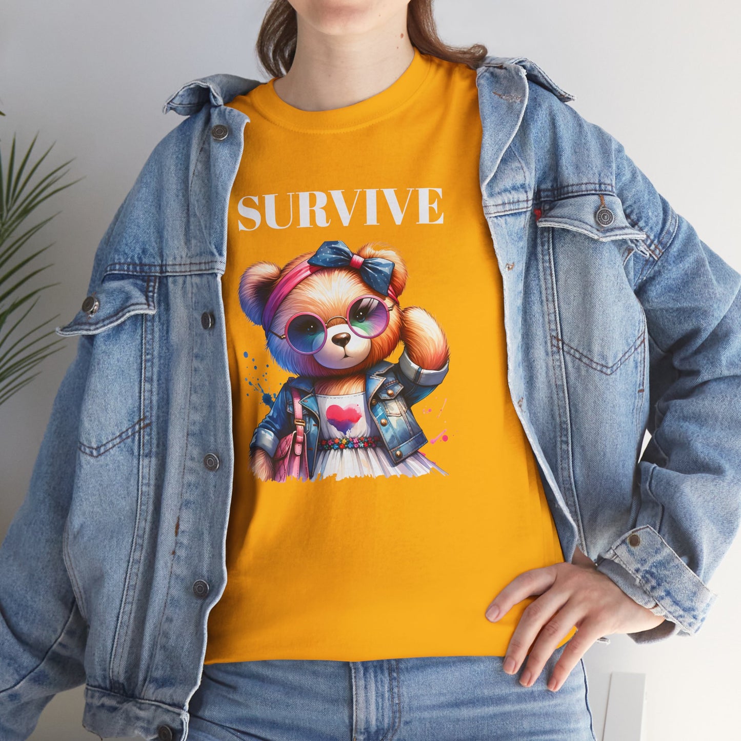 Princess Grace Survive Bear Unisex Heavy Cotton Tee Cute Graphic Tee for Casual Adventures