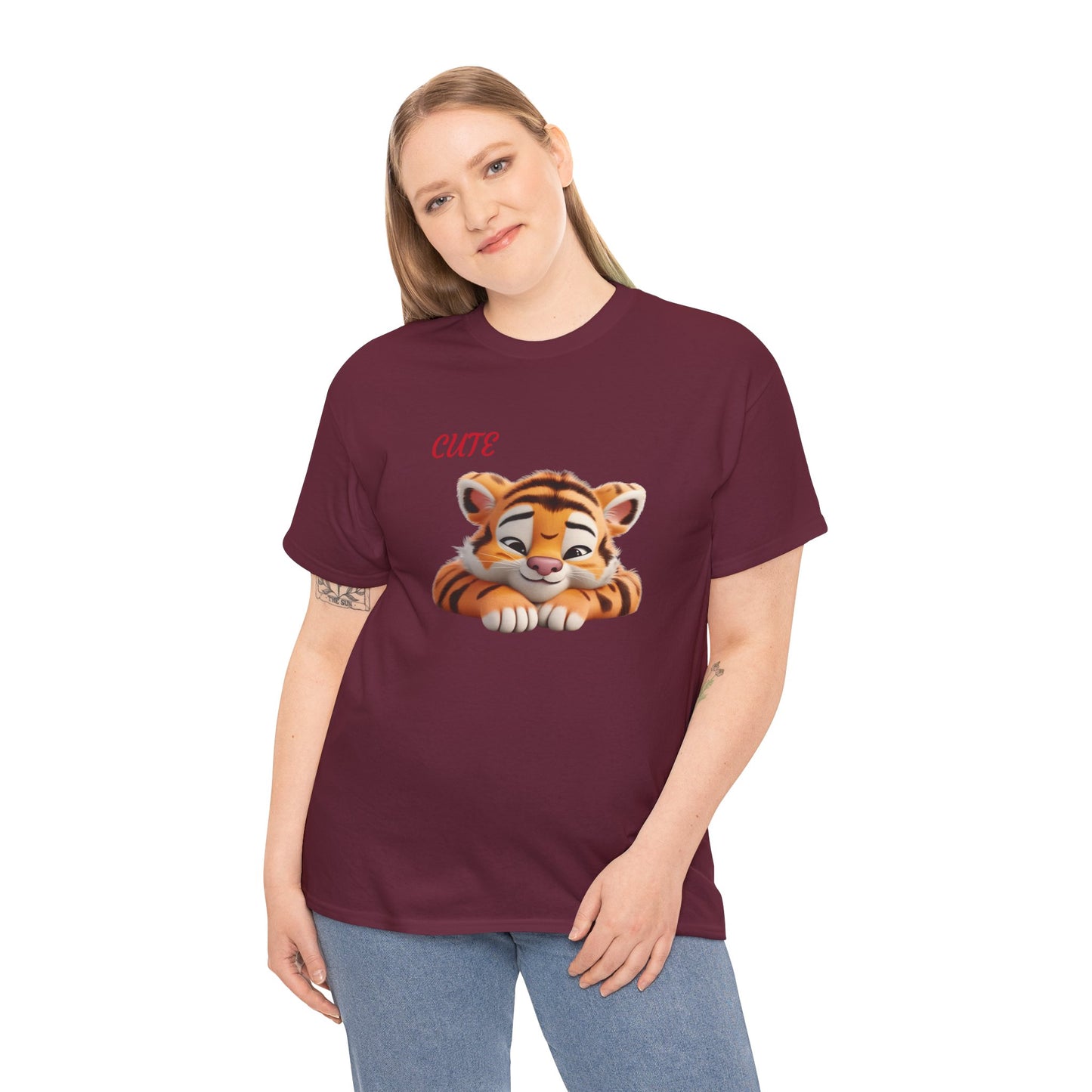 Princess Grace Cute Tiger Graphic Unisex Heavy Cotton Tee Perfect for Animal Lovers and Everyday Comfort