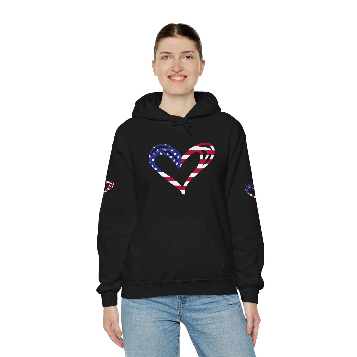 Princess Grace Patriotic Heart Unisex Hoodie Comfortable Heavy Blend Sweatshirt for Independence Day and Everyday Wear