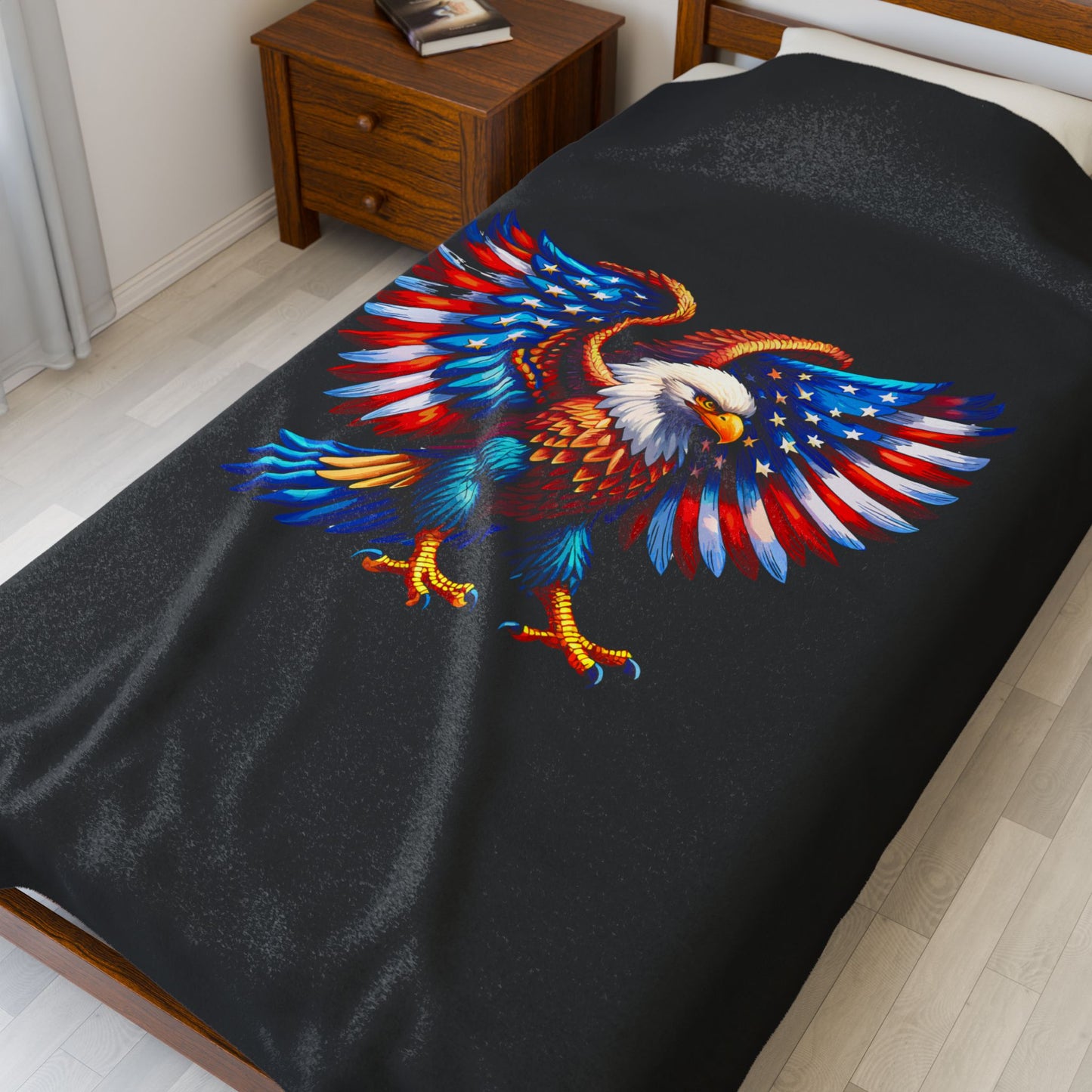 Princess Grace Patriotic Eagle Velveteen Plush Blanket Cozy Americana Decor