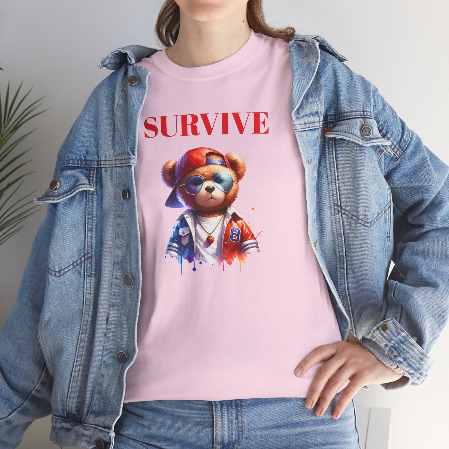 Princess Grace Survive Bear Unisex Heavy Cotton Tee Casual Graphic T-Shirt for Adventure Lovers