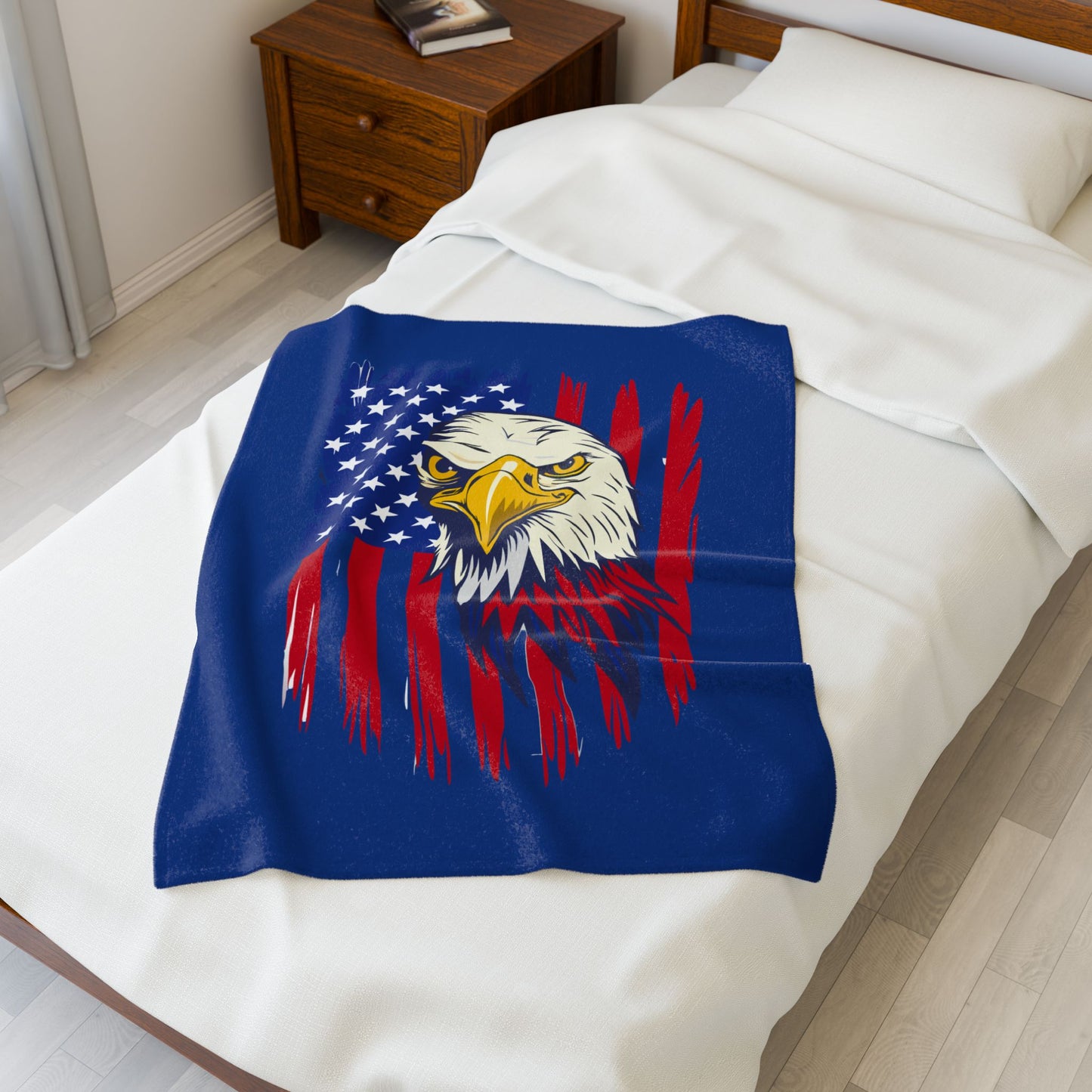 Princess Grace Patriotic Eagle Velveteen Plush Blanket Cozy American Décor