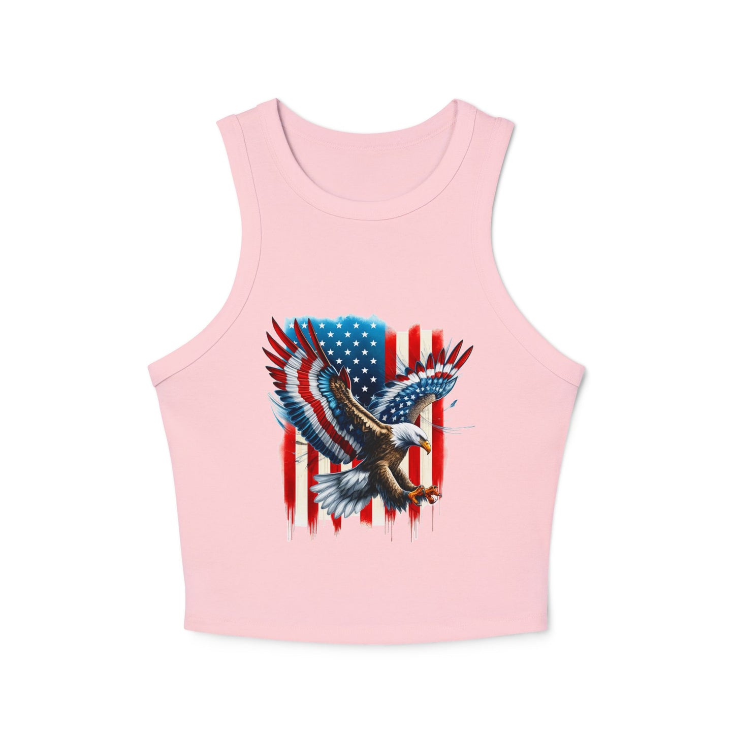 Princess Grace Patriotic Women's Micro Rib Racer Tank Top with Eagle & USA Design