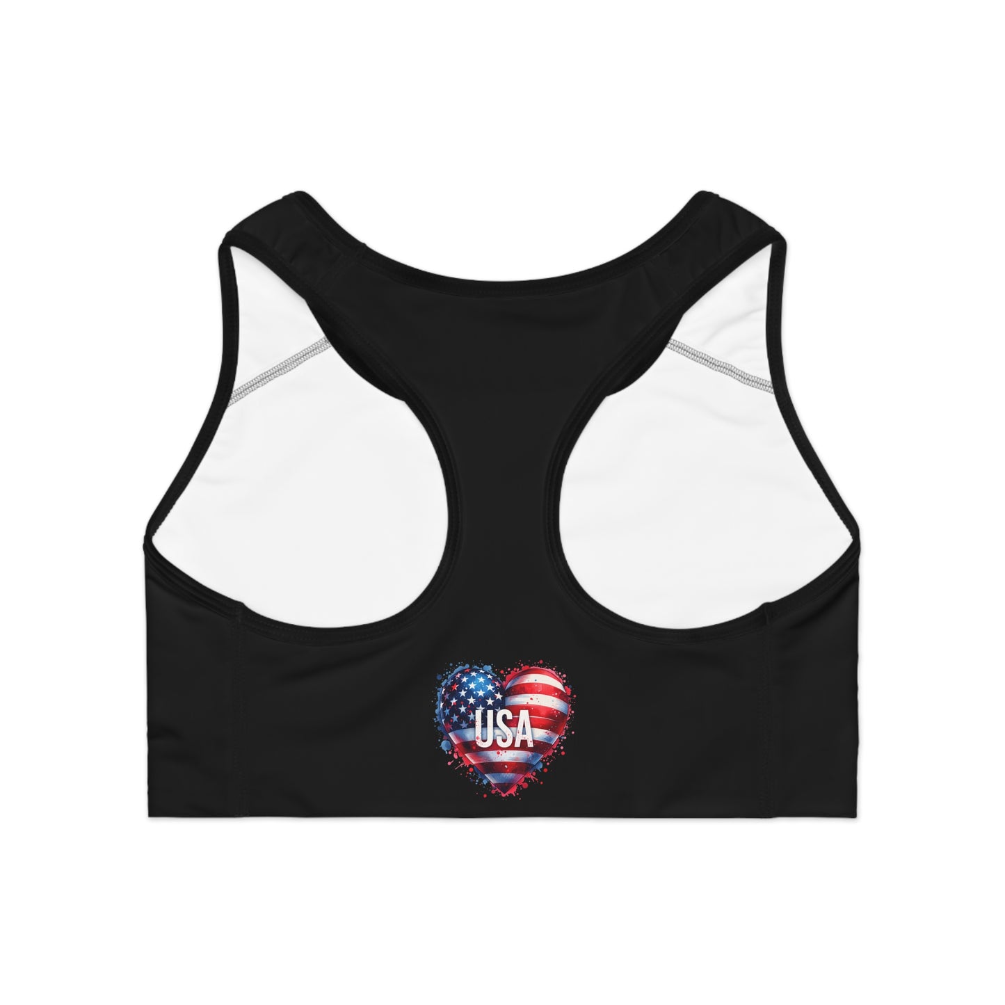 Princess Grace Patriotic Sports Bra USA Heart Design for Fitness & Activewear
