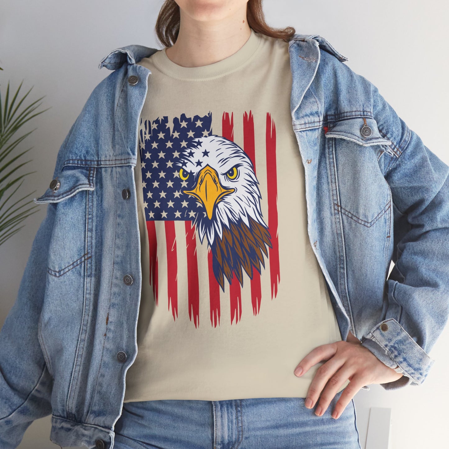 Princess Grace Eagle & American Flag Unisex Heavy Cotton Tee Patriotic Apparel for All Occasions