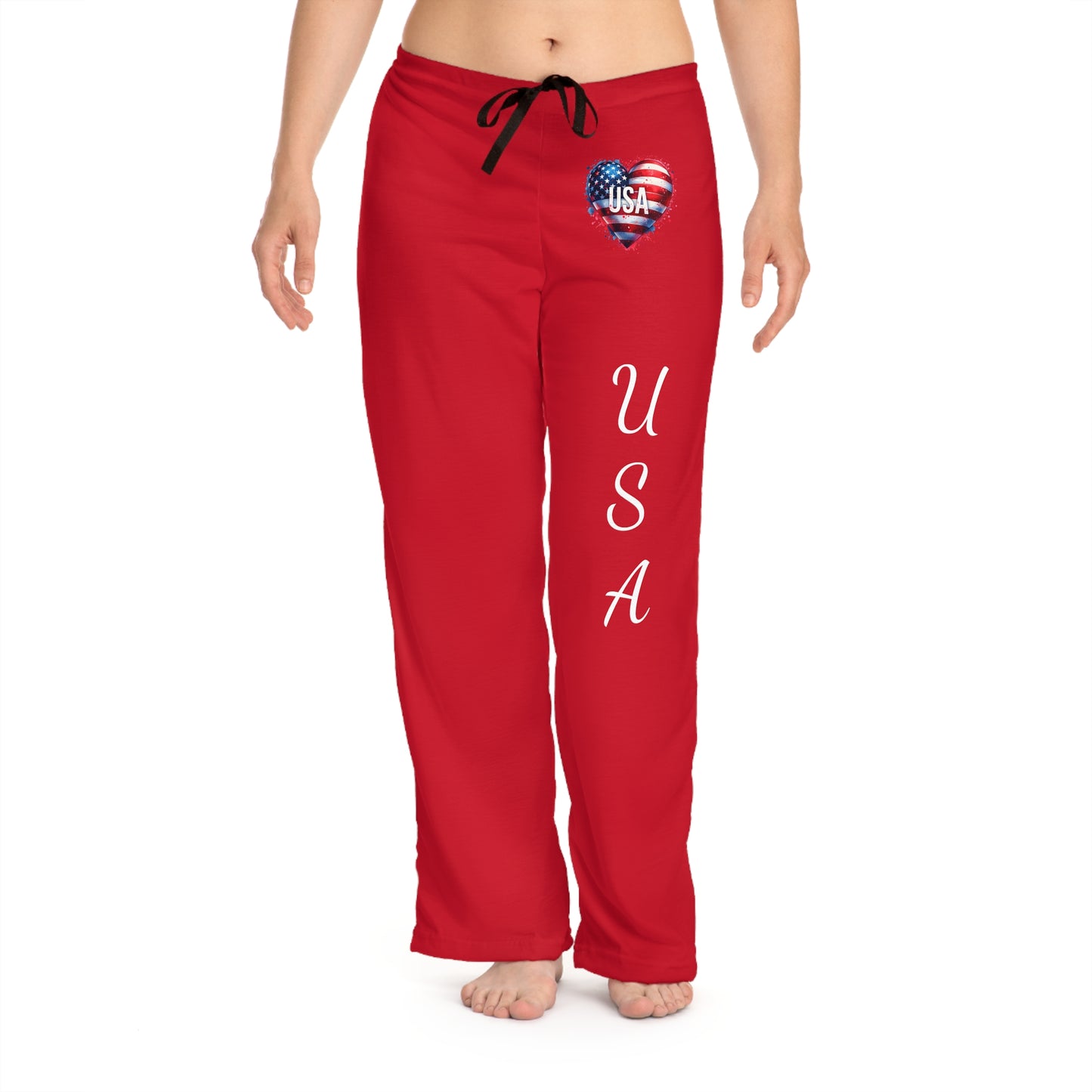 Princess Grace Red USA Heart Pajama Pants Comfortable Lounge Sleepwear for Independence Day