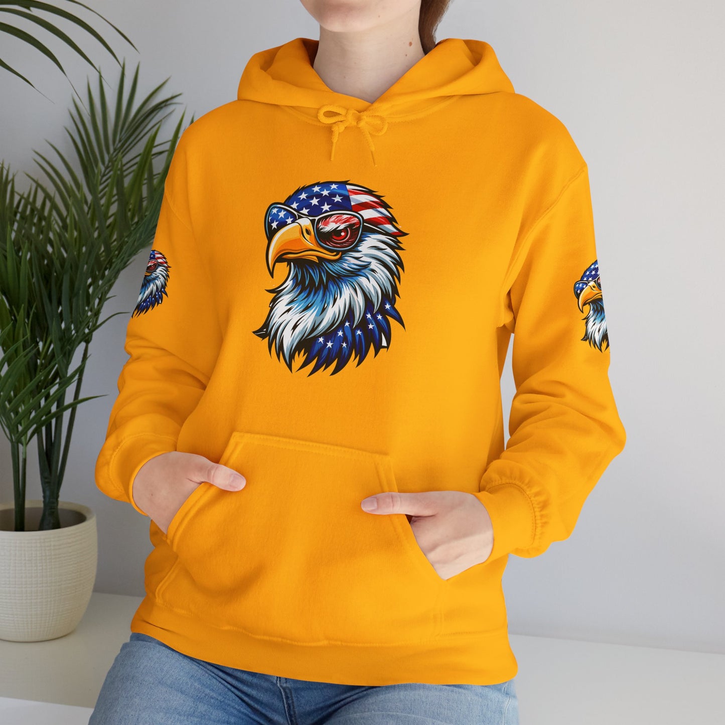 Princess Grace Patriotic Eagle Hoodie Unisex Heavy Blend Sweatshirt with USA Flag Design