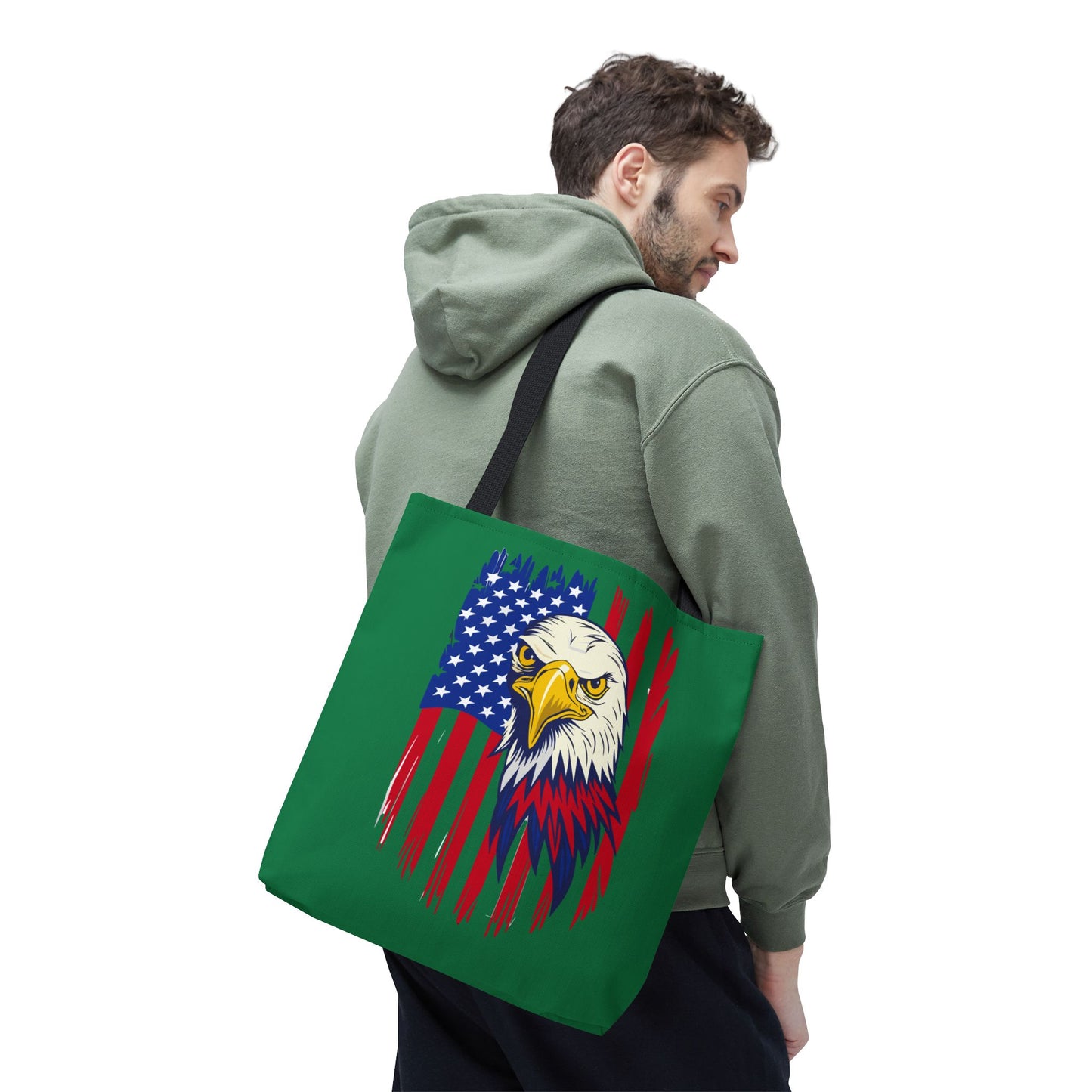 Princess Grace Eagle American Flag Tote Bag Patriotic Green Carryall for Celebrations