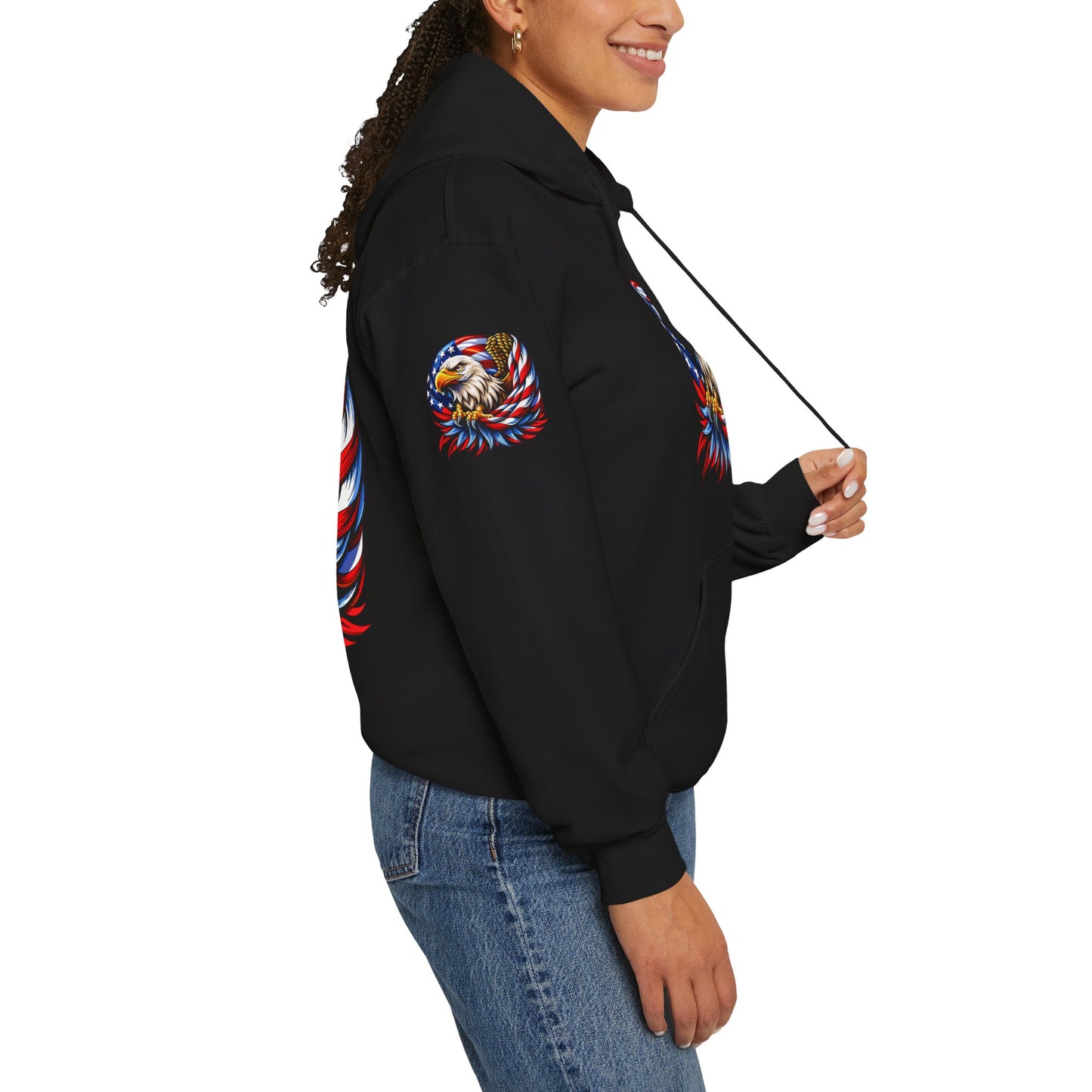Princess Grace Patriotic Eagle Hoodie Unisex Heavy Blend Sweatshirt with American Flag Design