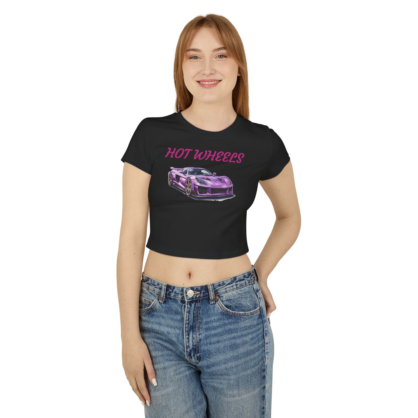 Princess Grace Hot Wheels Print Women's Baby Tee Stylish Car Graphic Top
