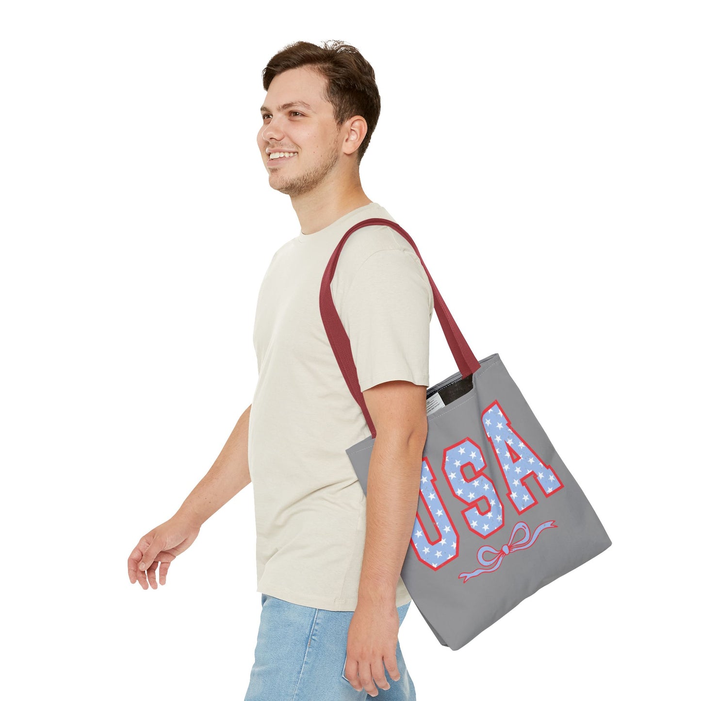 Princess Grace Patriotic USA Tote Bag Stars & Bow Design for Independence Day