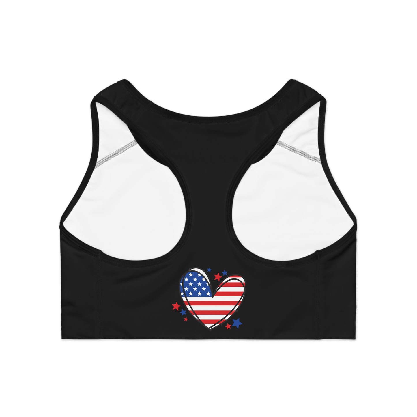 Princess Grace Patriotic Heart Sports Bra Perfect for Active Americans