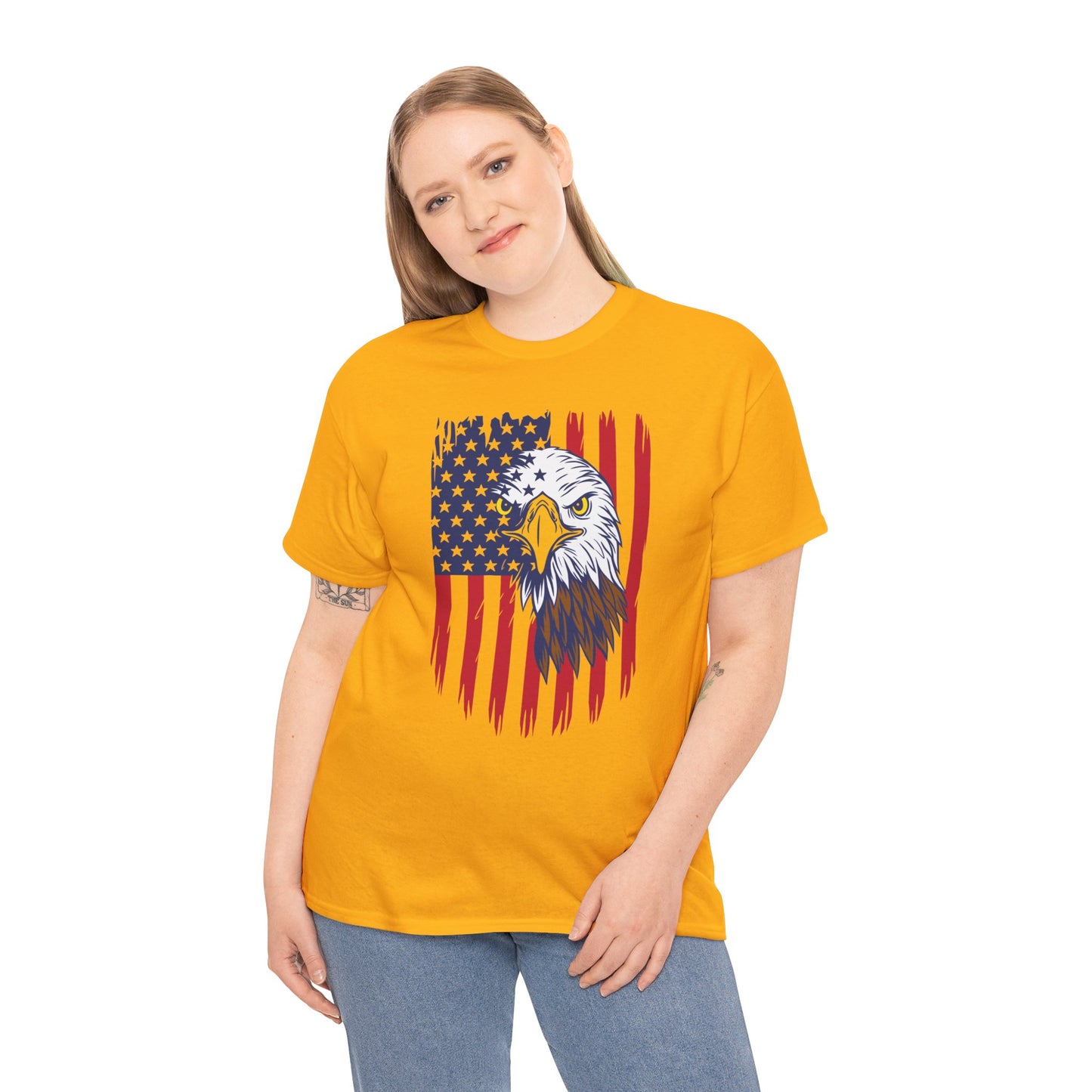 Princess Grace Eagle & American Flag Unisex Heavy Cotton Tee Patriotic Apparel for All Occasions