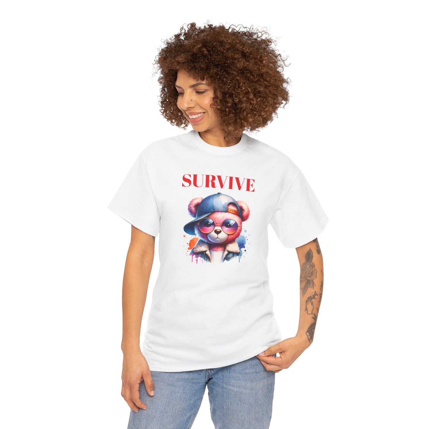 Princess Grace Survive Bear Unisex Heavy Cotton Tee Trendy Summer Shirt for Animal Lovers