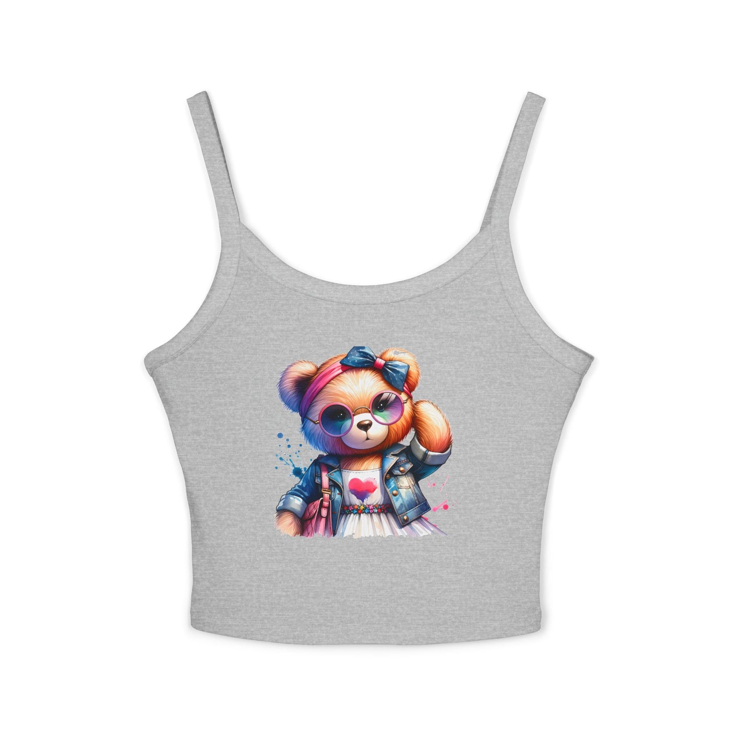 Princess Grace Cute Graphic Spaghetti Strap Tank Top with Trendy Bear Design