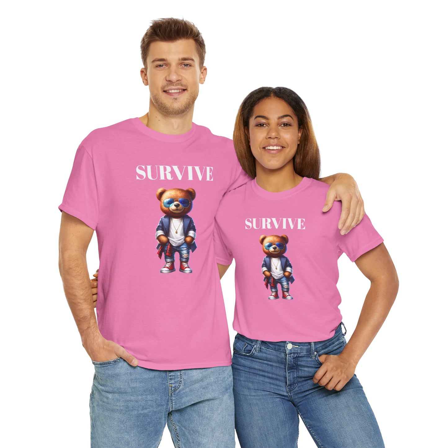 Princess Grace Survive Bear Unisex Heavy Cotton Tee Playful Graphic Tee for Trendy Style
