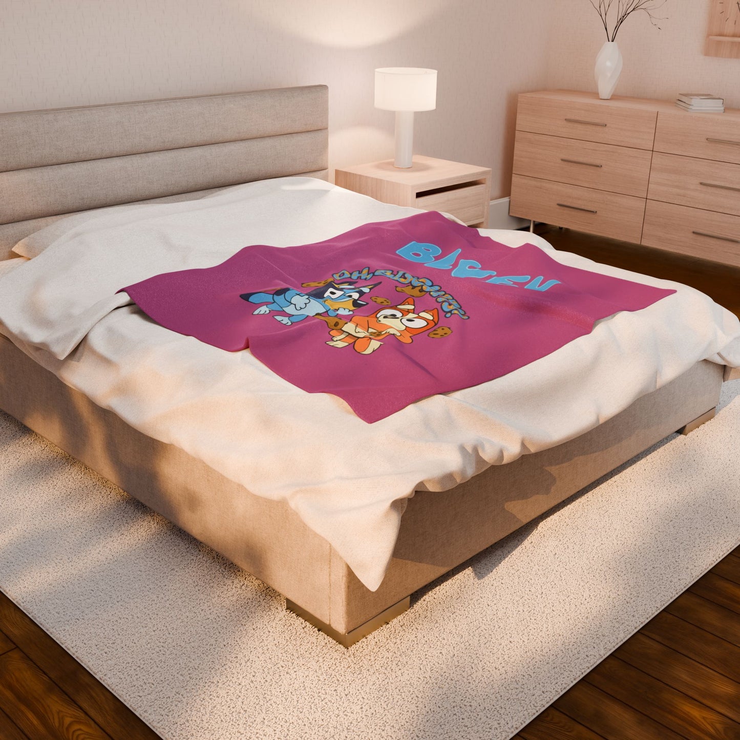 Princess Grace Bluey Velveteen Plush Blanket Cozy Kids Blanket with Fun Biscuit Design
