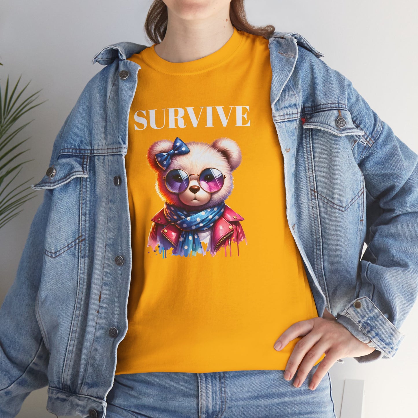 Princess Grace Cute Panda Illustration "Survive" Unisex Heavy Cotton Tee