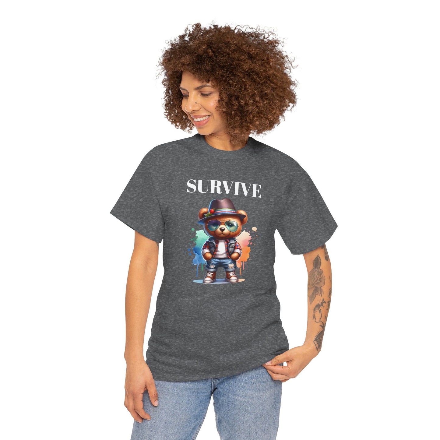 Princess Grace Survive Bear Unisex Heavy Cotton Tee Casual Graphic T-Shirt for Fun and Adventure Lovers