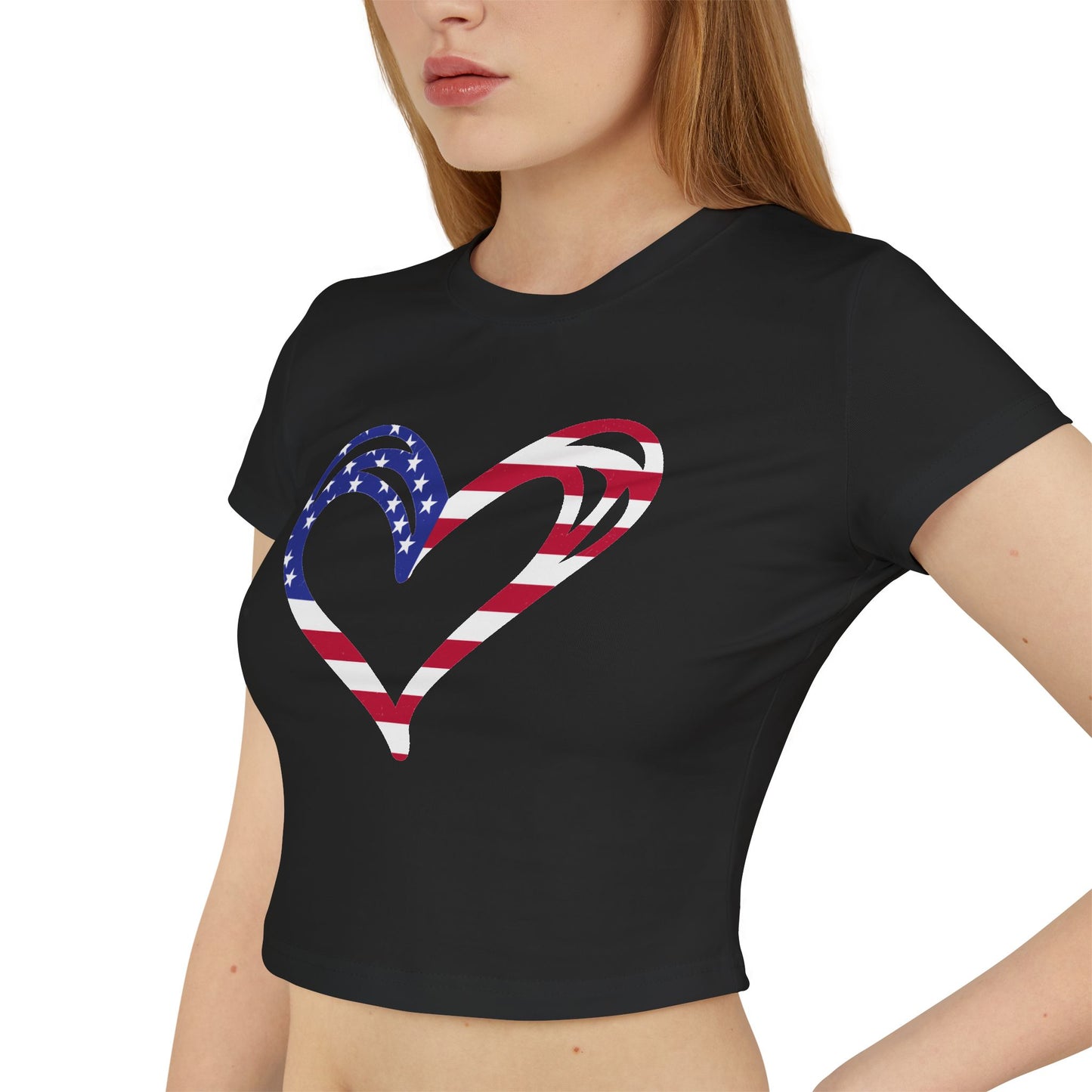Princess Grace Patriotic Women's Baby Tee Heart & USA Design